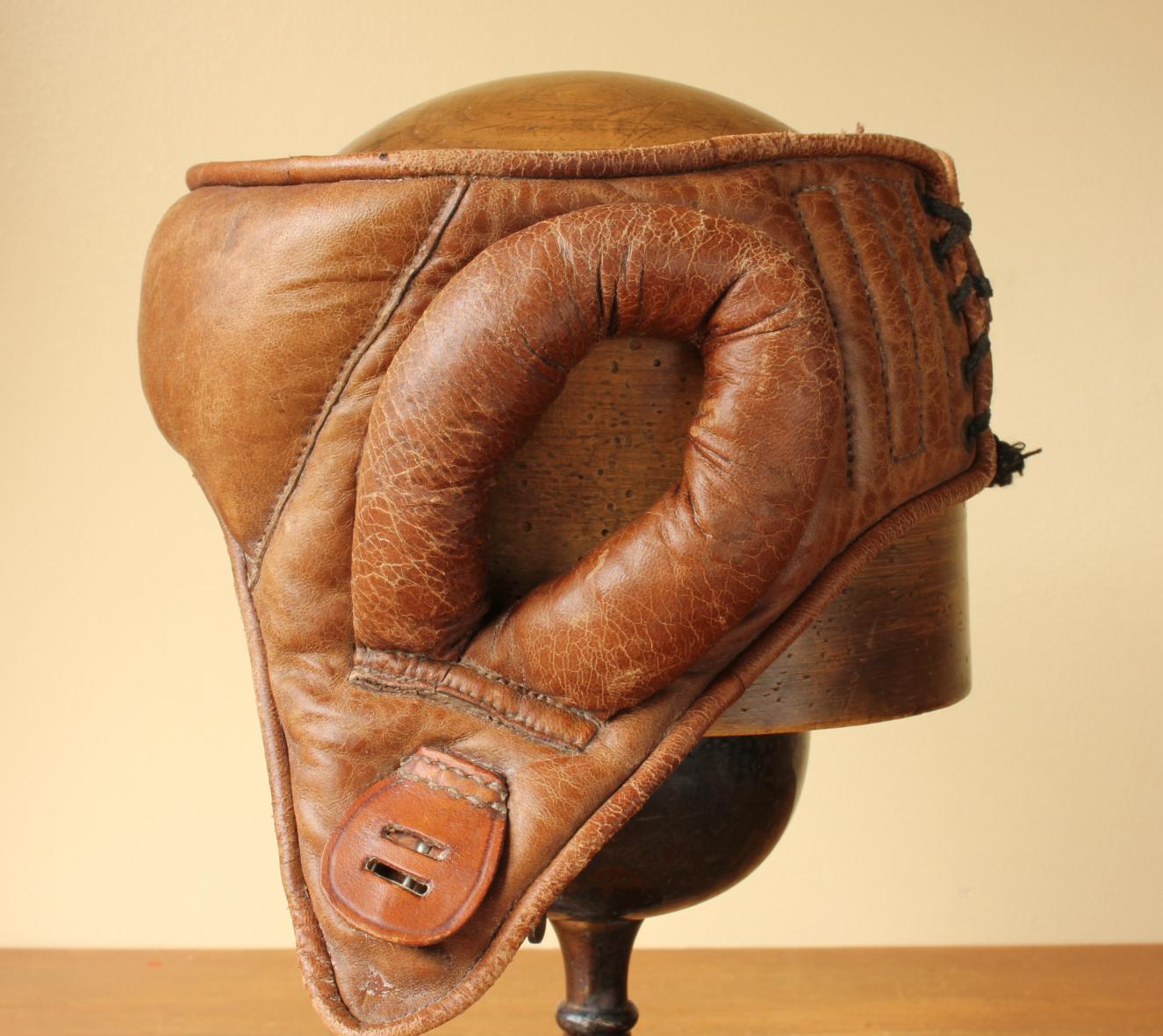 Leather Straw Filled Boxing Head Guard. Boxers Headgear c1930.