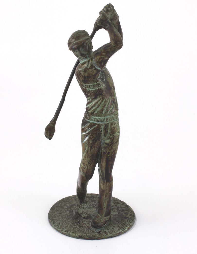 Bronze Golfer Statue. Figure Of Golfing Man Swinging Golf Club.