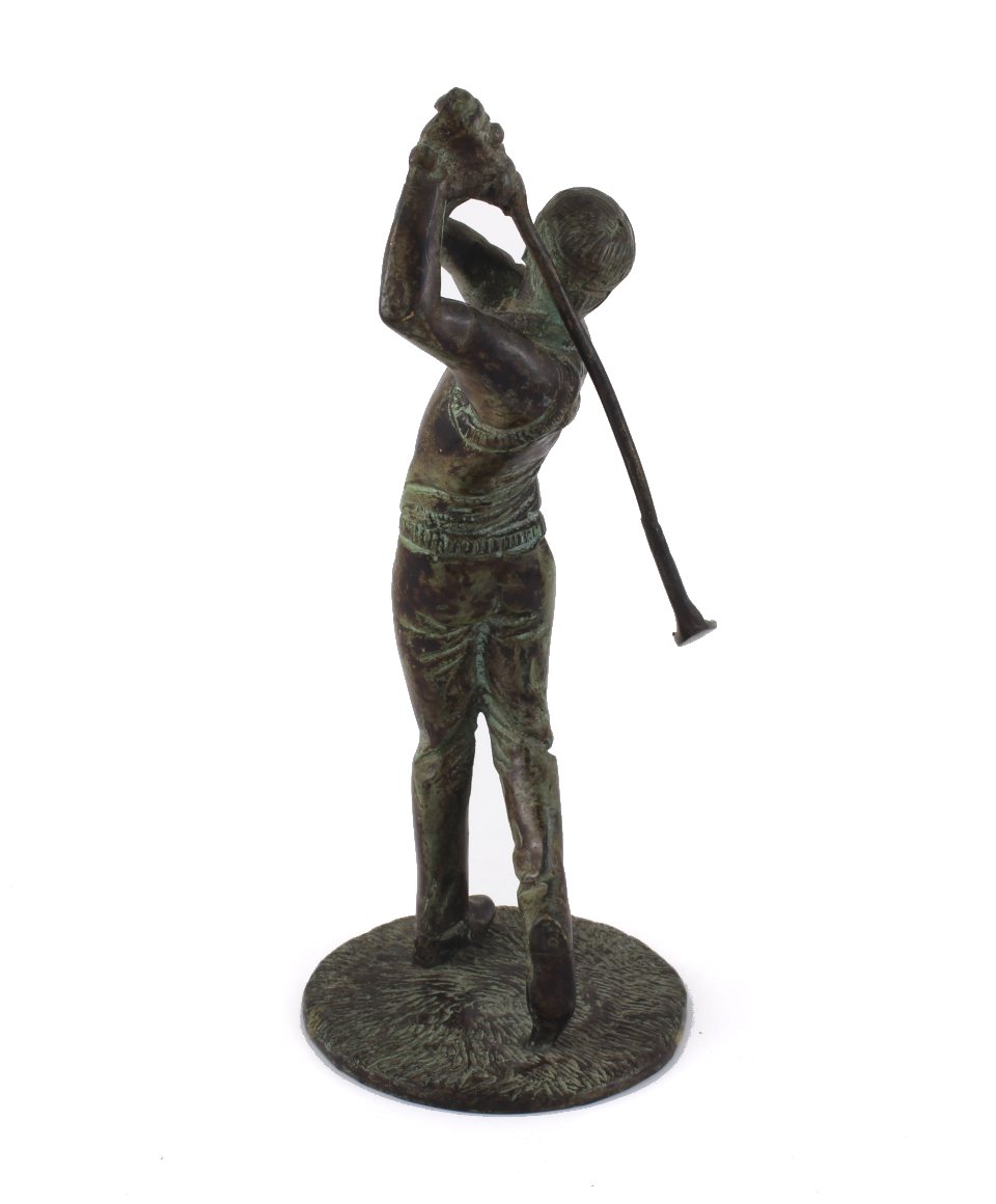 Bronze Golfer Statue. Figure Of Golfing Man Swinging Golf Club.