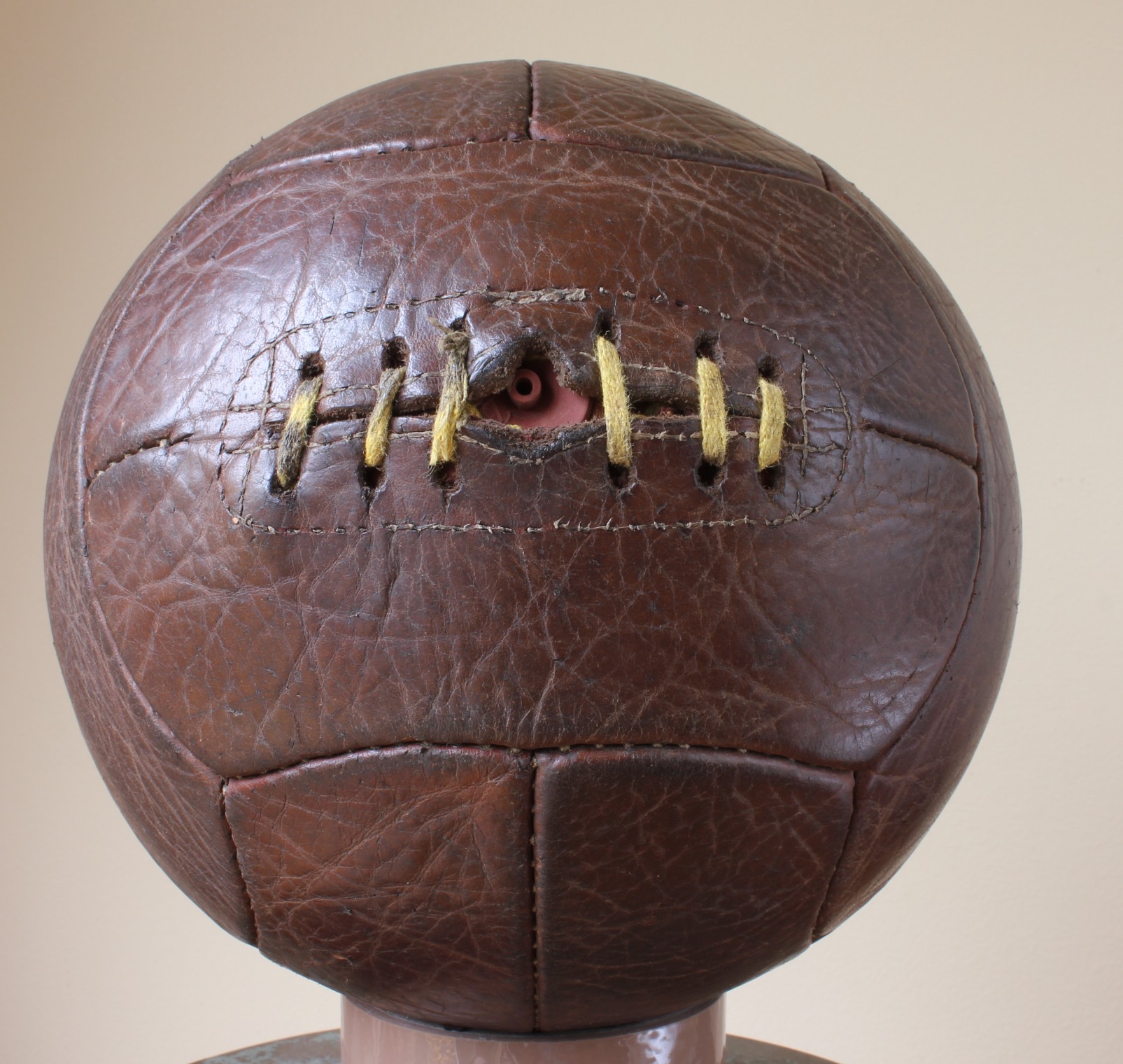 Vintage Leather Football 1950's. 12 Panel Lace Up Old Soccer Ball. Match.