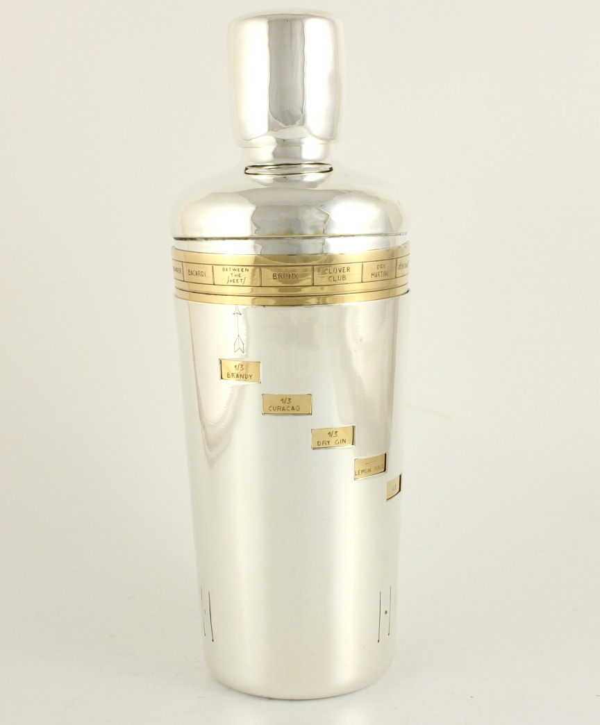 Large Recipe Cocktail Shaker. Silver Plate & Gilt Italian Dial A Drink.