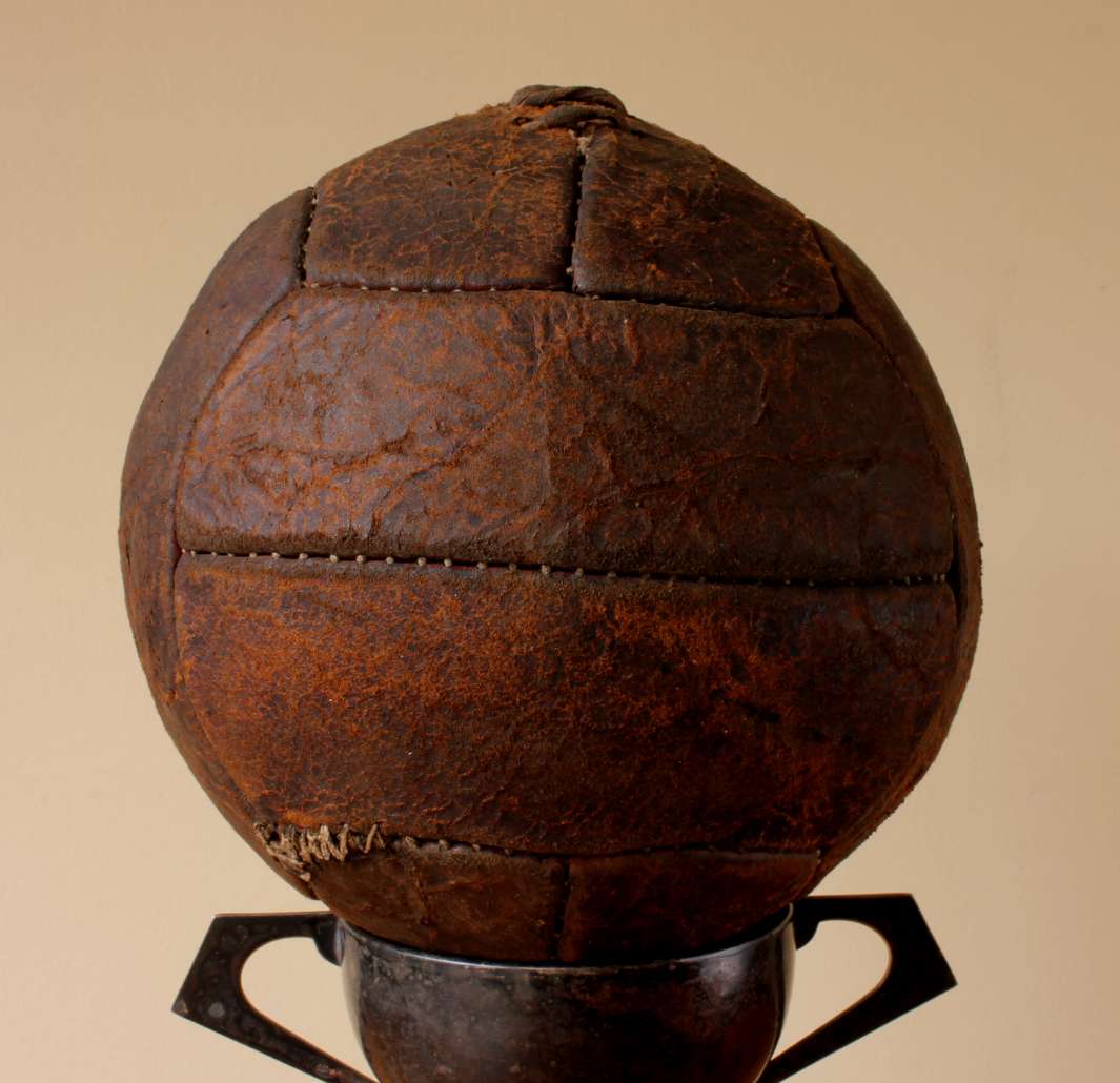 c1930 Leather Football. Vintage 12 Panel Laced Soccer Ball.