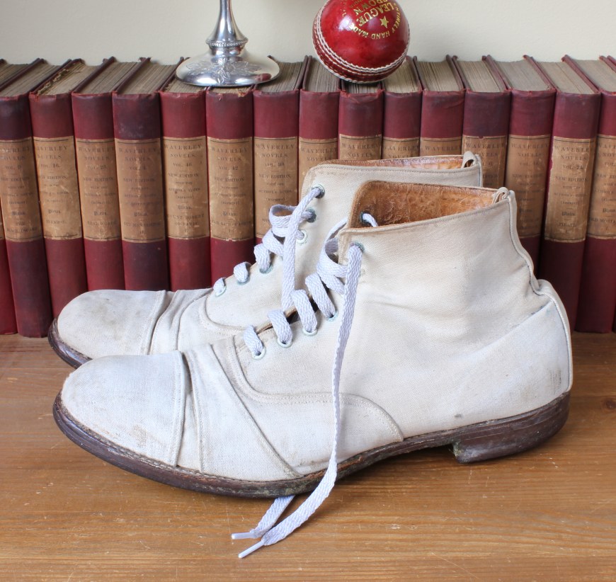 Vintage Canvas Leather Studded Cricket Boots. Antique Shoes 1920's / 1930's