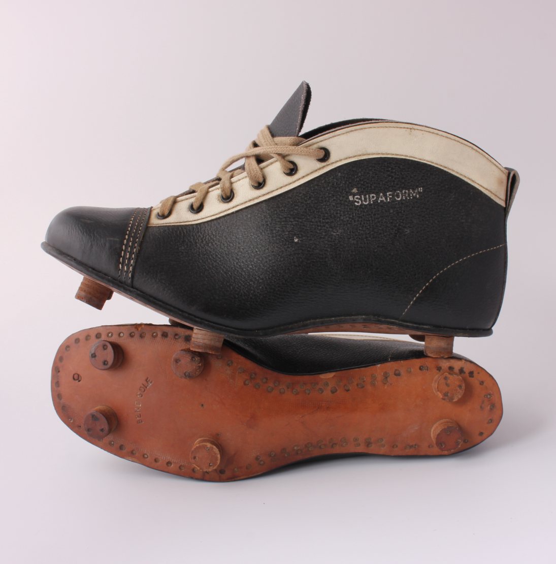Vintage Supaform Leather Football Boots. Nailed Studs & Soles. c1950.
