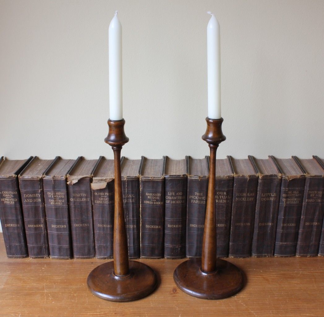 MArt Nouveau Tall Wood Candlesticks.