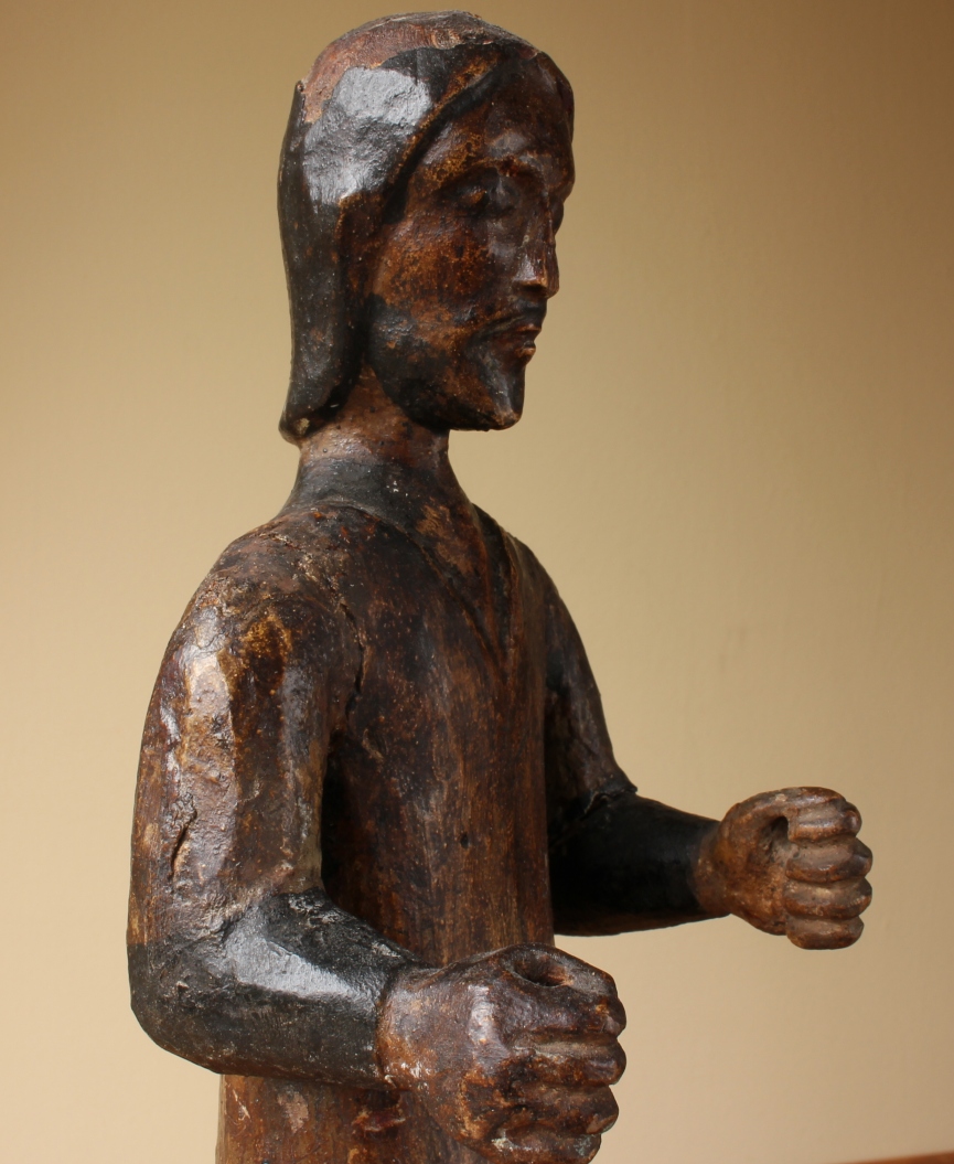 Religious Carved Wooden Jesus Christ Figure. Naive Wood Man Statue.