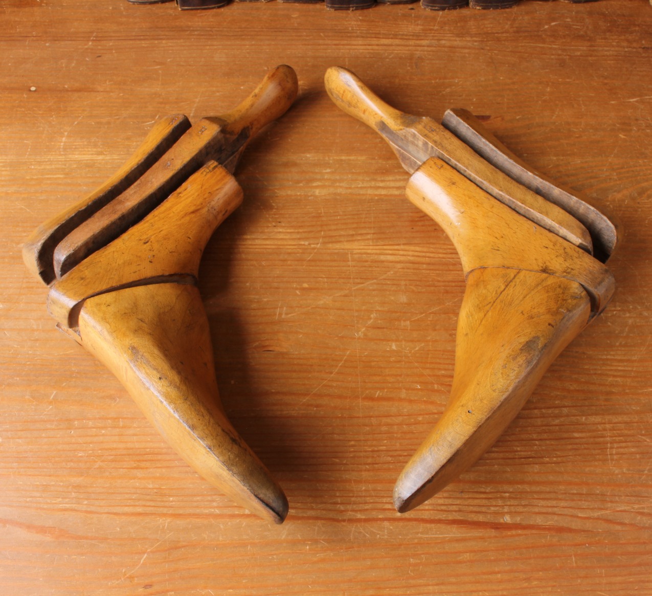 Wood Boot Lasts. Pair of Antique Wooden 3 Part Treen Trees. Shoe Shop.