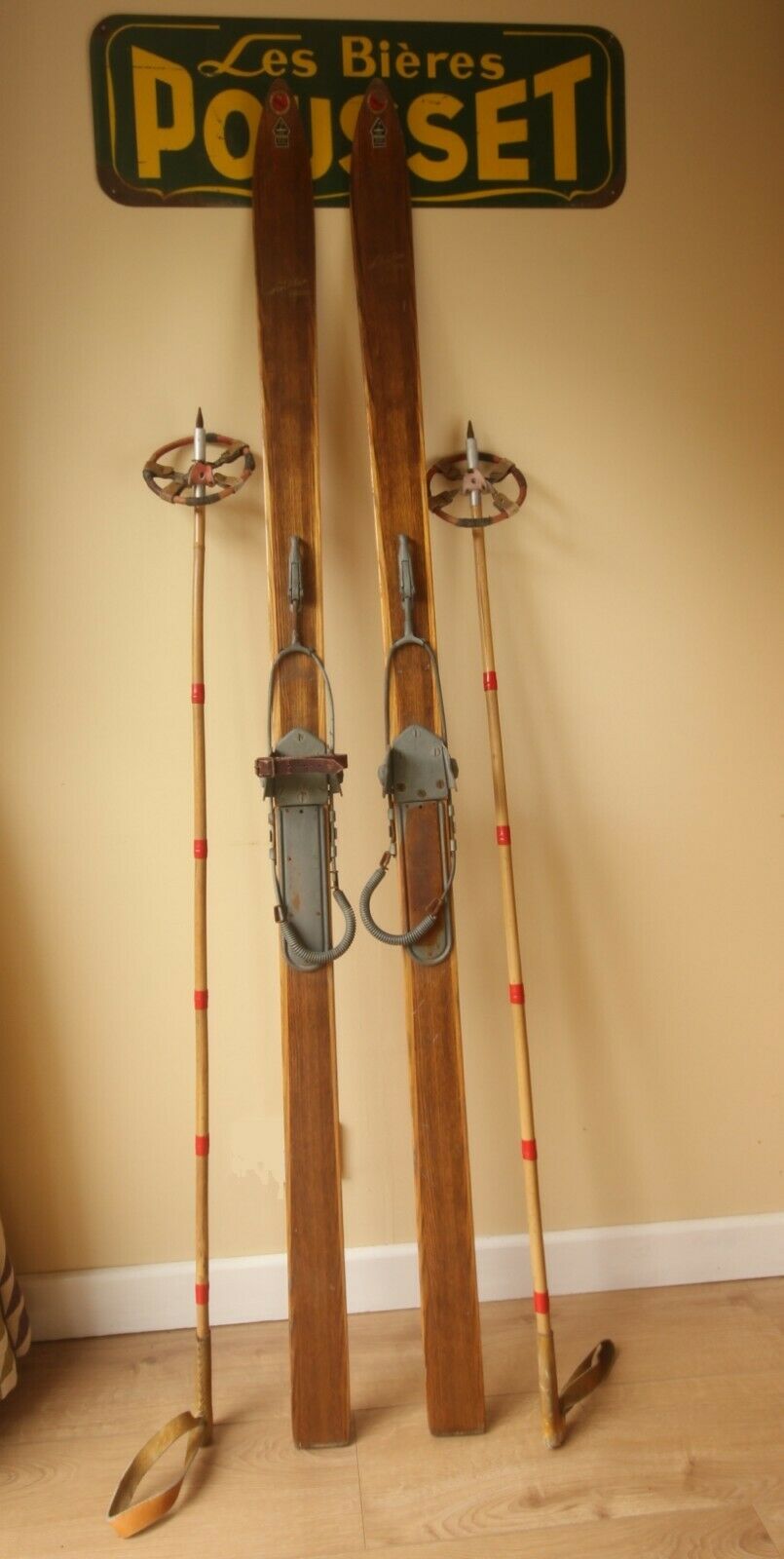 Schafer Wooden Skis & Poles. Home Decor, Ski Lodge, Bar, Hotel.