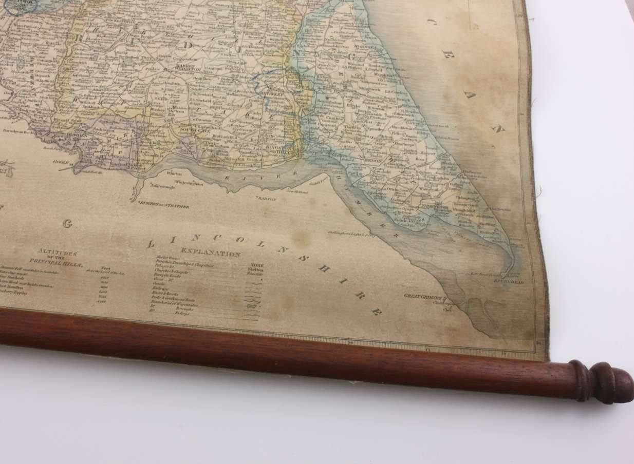 East & North Ridings Yorkshire Linen Hanging Wall Map. JH Franks. 1840.