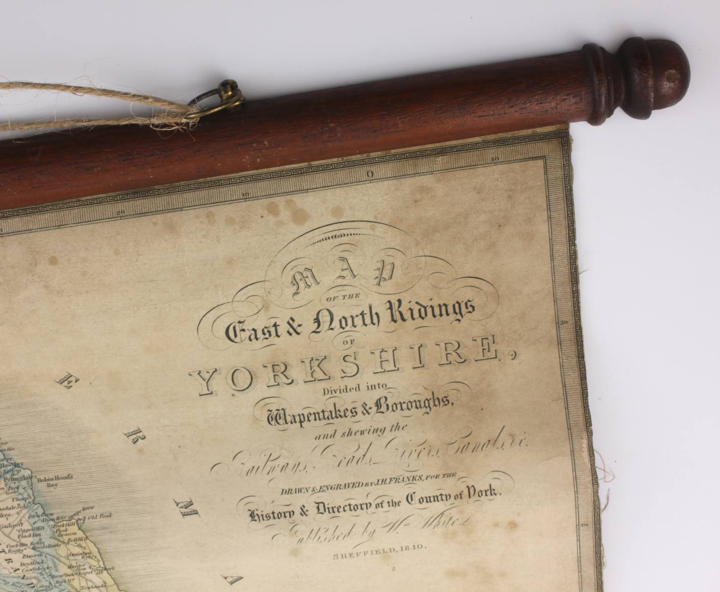East & North Ridings Yorkshire Linen Hanging Wall Map. JH Franks. 1840.