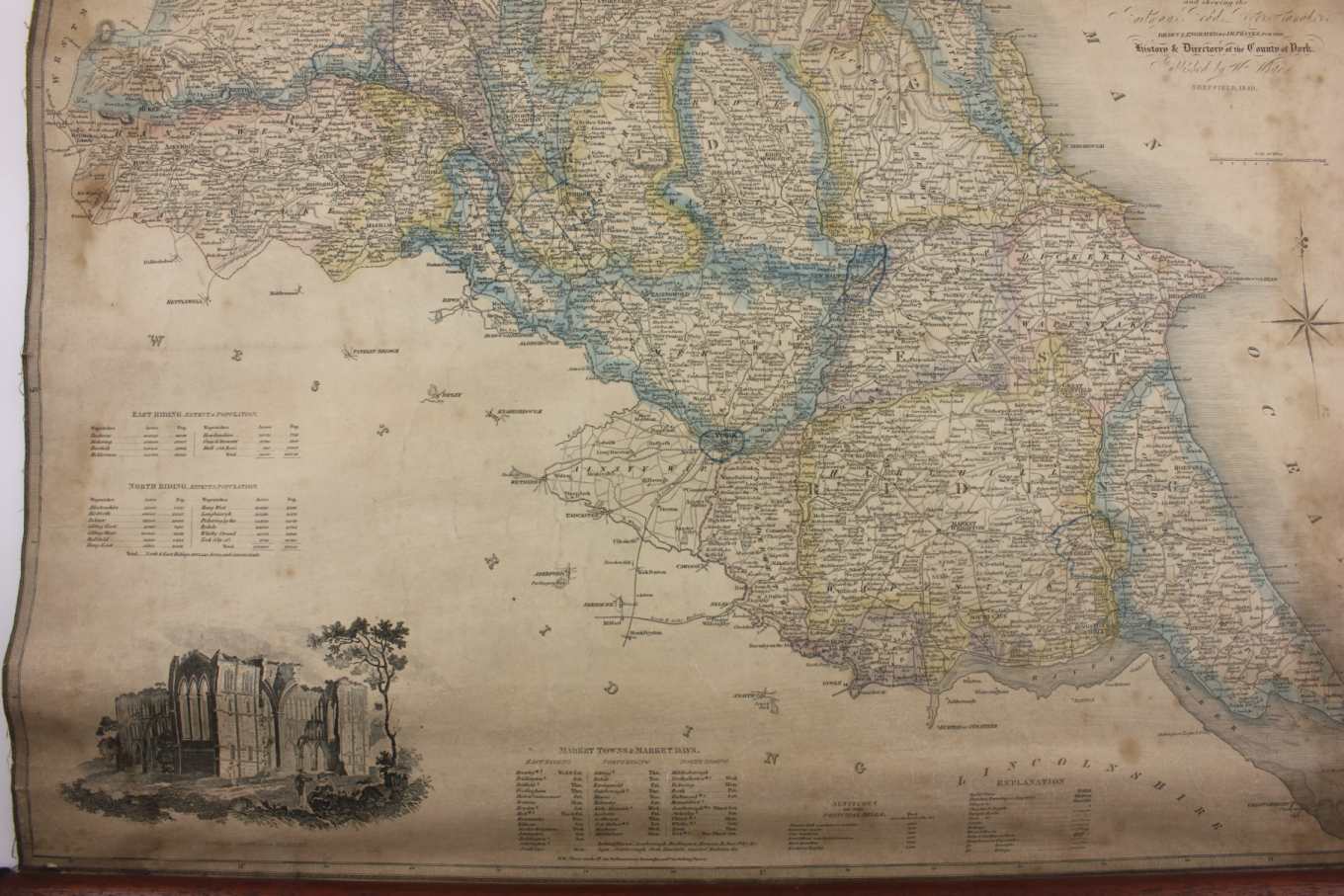 East & North Ridings Yorkshire Linen Hanging Wall Map. JH Franks. 1840.