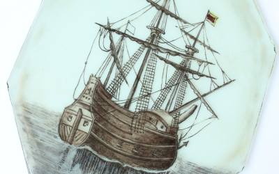 17thC Ship Glass Panel