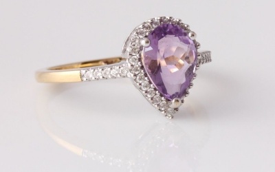 Amethyst Diamond Pear Ring