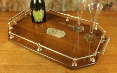 Antique Wood Metal Gallery Tray