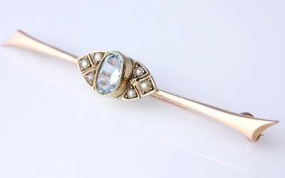 Aquamarine Pearl Brooch
