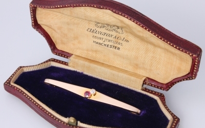 Gold Ruby & Diamond Pin Brooch