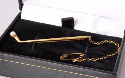 Gold Pearl Golf Brooch