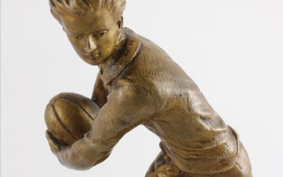 H Risch Bronze Rugby Player Statue