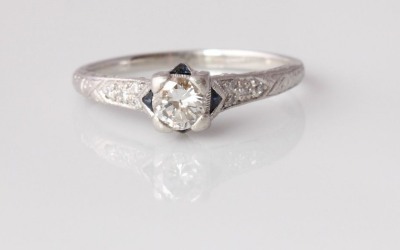 Platinum Art Deco Diamond Sapphire Ring