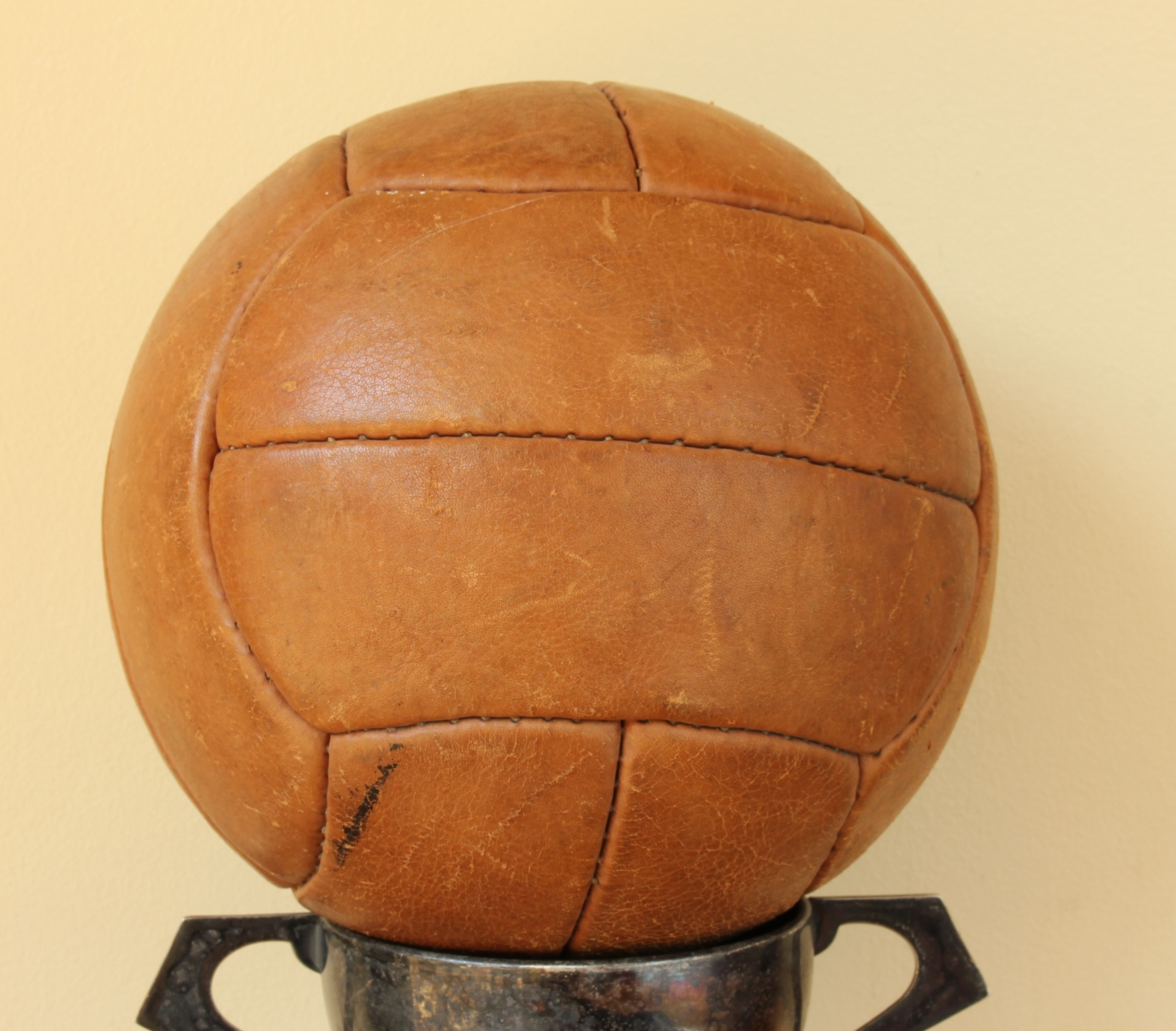 c1950 12 Panel Brown Leather 6 Holed Laced Football / Soccer Ball.