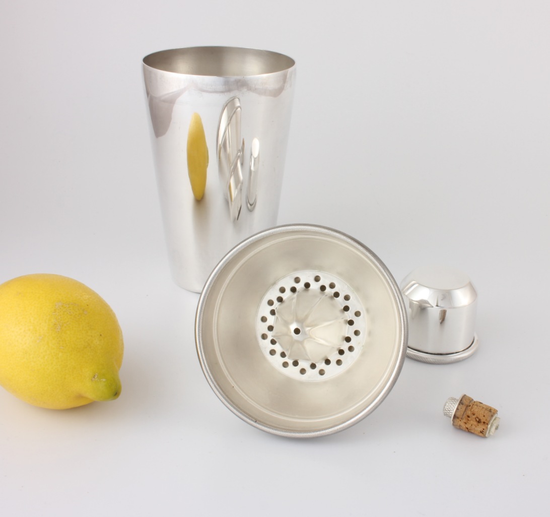Silver Plate Cocktail Lemon Juicer Shaker. A L Davenport. c1930.