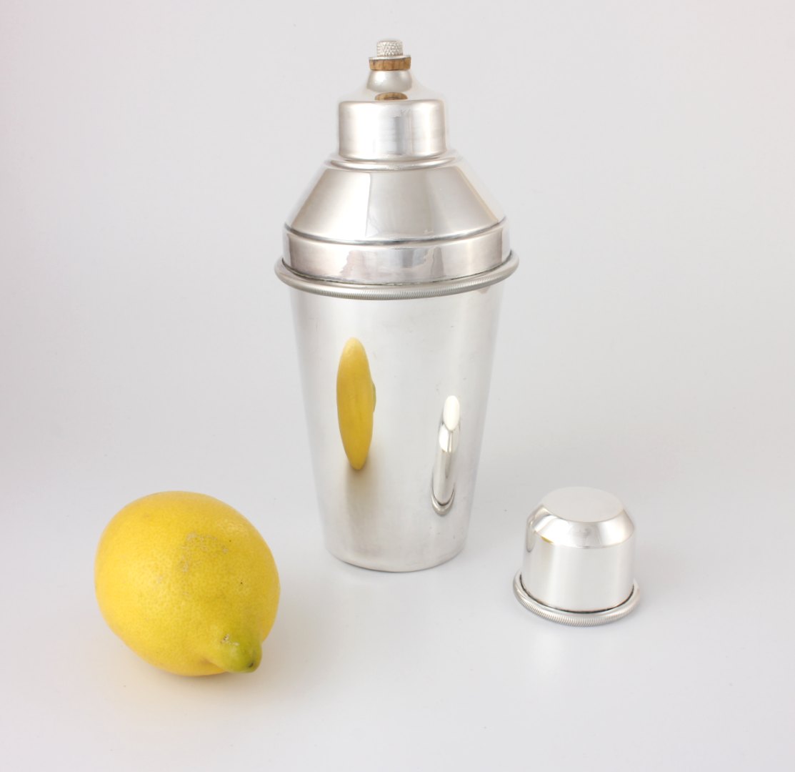 Silver Plate Cocktail Lemon Juicer Shaker. A L Davenport. c1930.