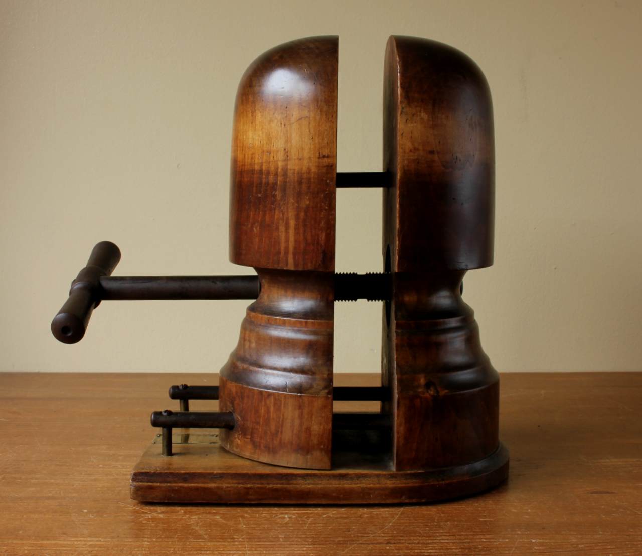 Milliner's Wood Hat Stretcher. French Mechanical Sizer Display Stand.