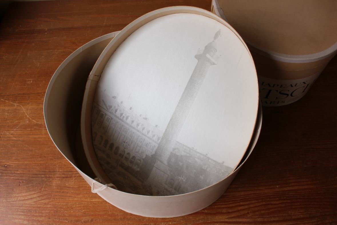 Two Decorative French Top Hat Boxes. Gelot, Motsch Paris France. c1910.