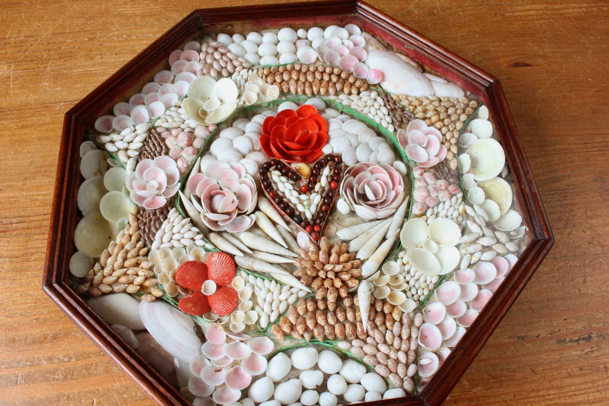 Antique Sailor's Shell Valentine. 19th Century Shellwork Love Token.