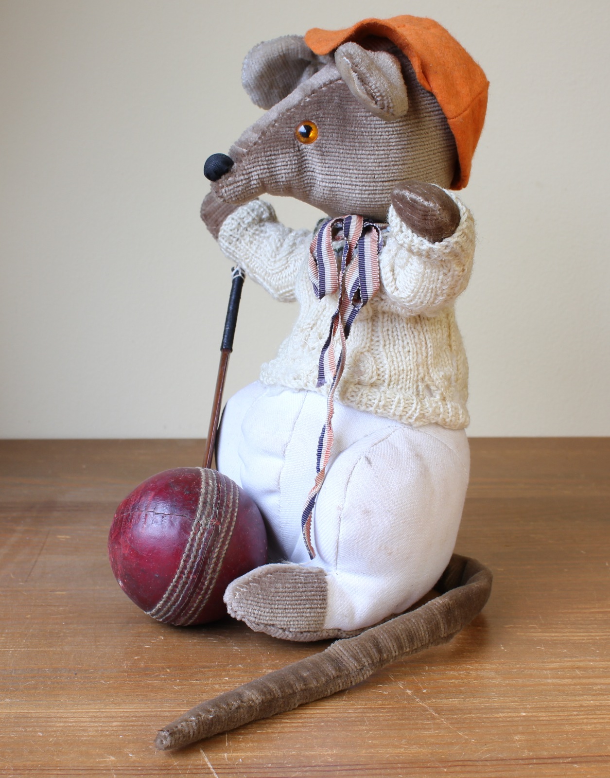 Vintage Kangaroo Cricketer Toy + Bat & Ball Australia Cricket Mascot