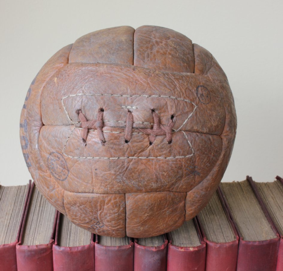 Vintage Leather Football. 12 Panel 5 Lace Hole Soccer Ball. Old 1940s