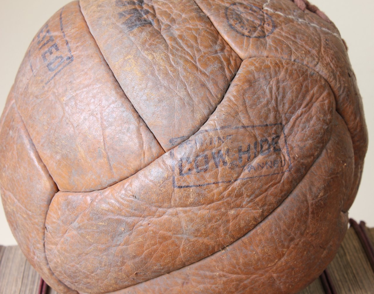 Vintage Leather Football. 12 Panel 5 Lace Hole Soccer Ball. Old 1940s