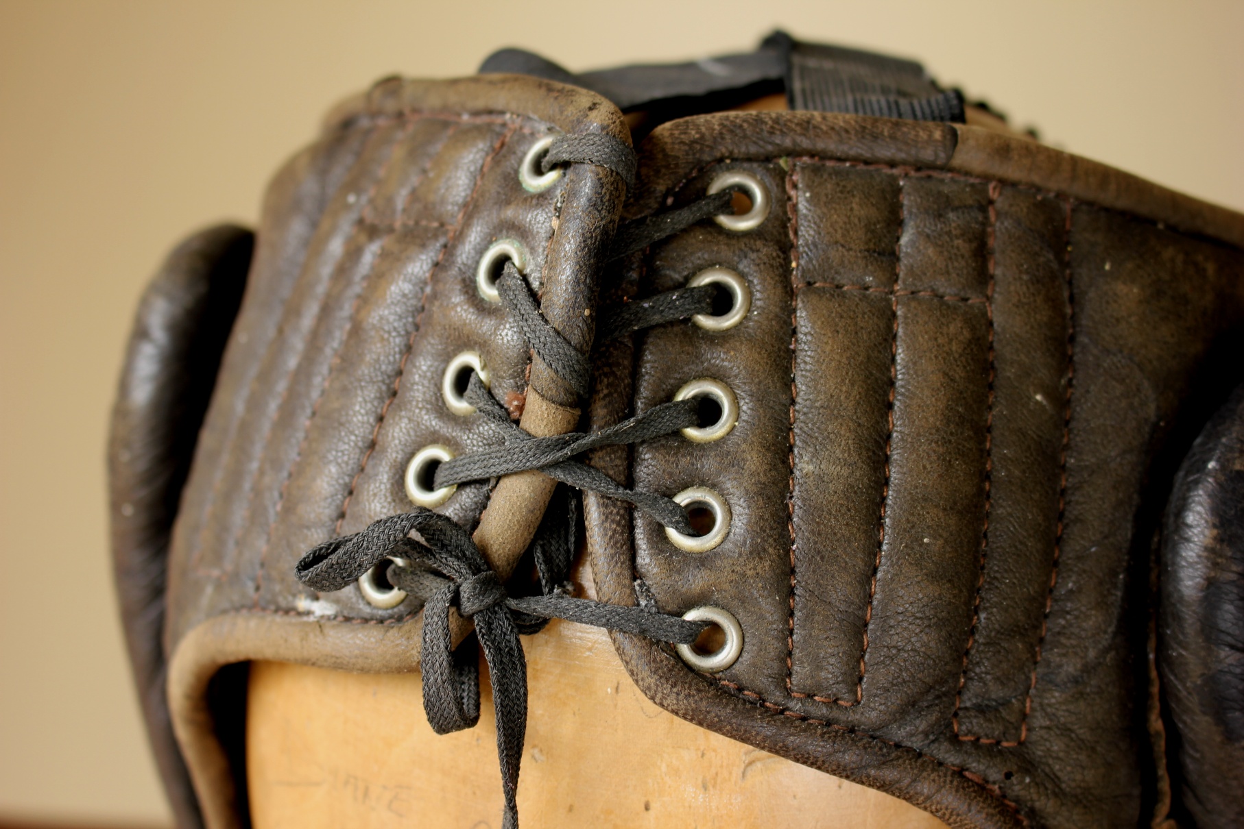 Leather Straw Filled Boxing Head Guard. Antique Boxer's Headgear c1930.