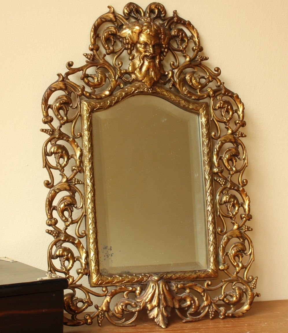 Antique French Rococo Brass Wall Mirror. 19th Century With Bacchus Wine