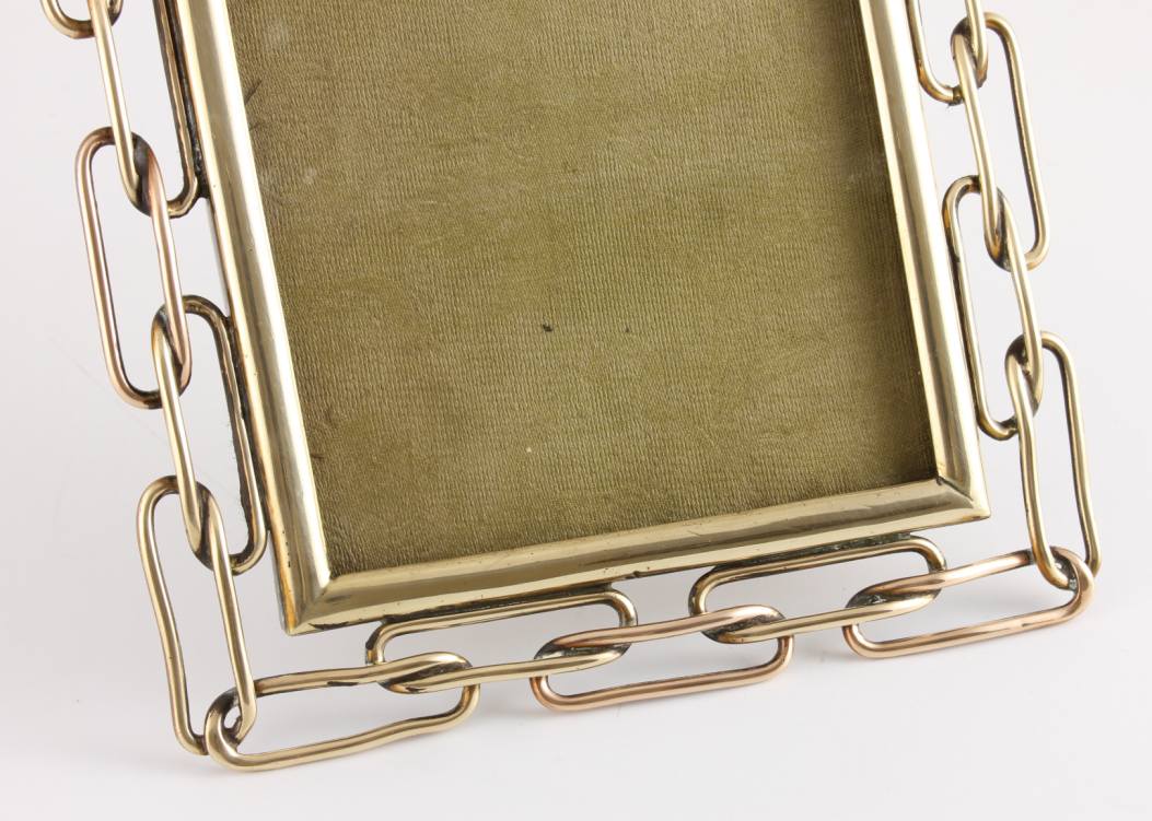 Victorian Brass Chain Link Photo Picture Frame. Easel Back. c1890.