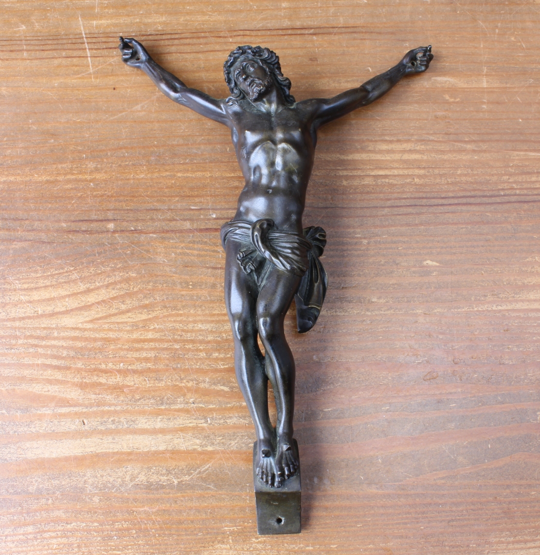 Antique Solid Bronze Corpus Jesus Christ Figure Crucifix c1900