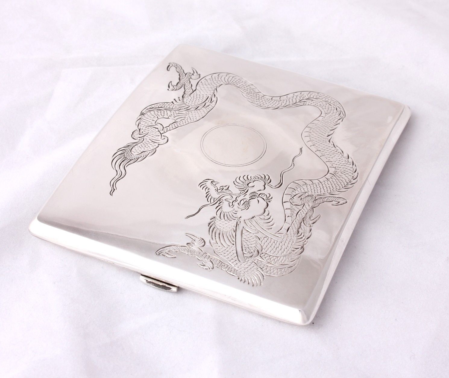 Sterling Silver Chinese Dragon Cigarette Case.
