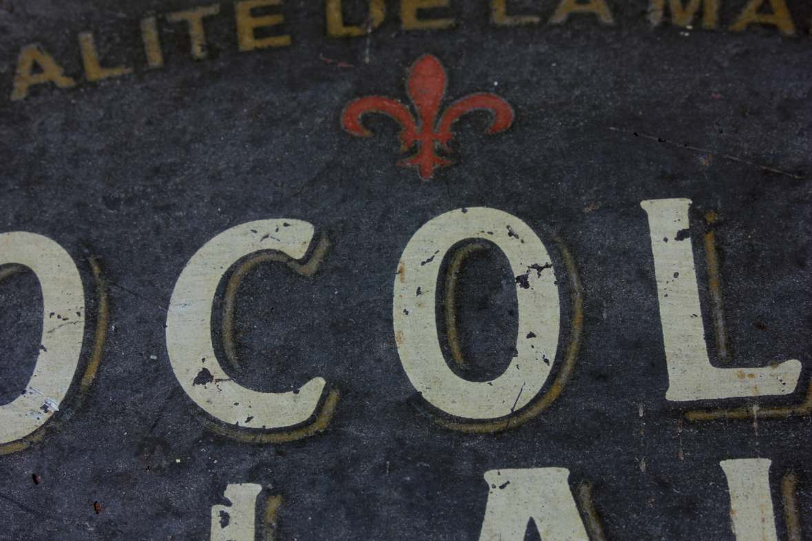 French Chocolat Au Lait Metal Advertising Bertrand Frere Paris Shop Sign.