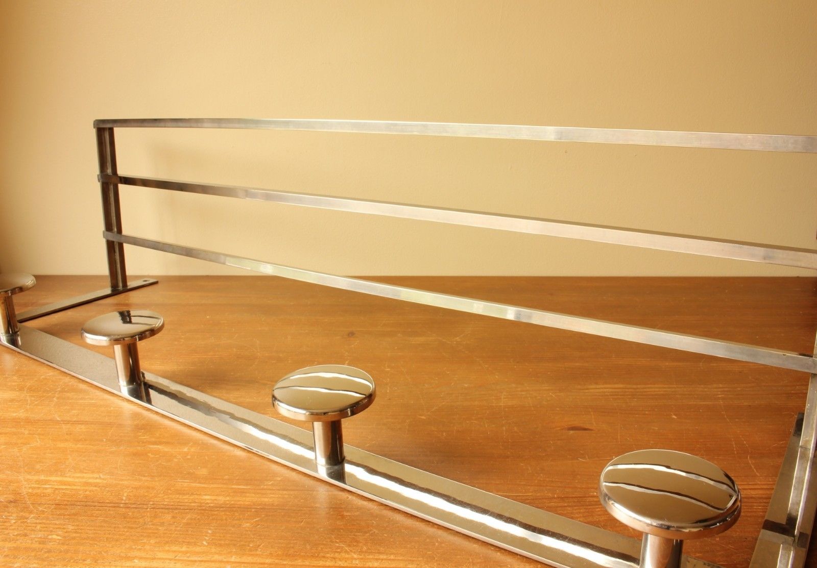 Art Deco French Chrome Coat Hat Luggage Rack. Vintage Wall Hook Shelf. c1935.