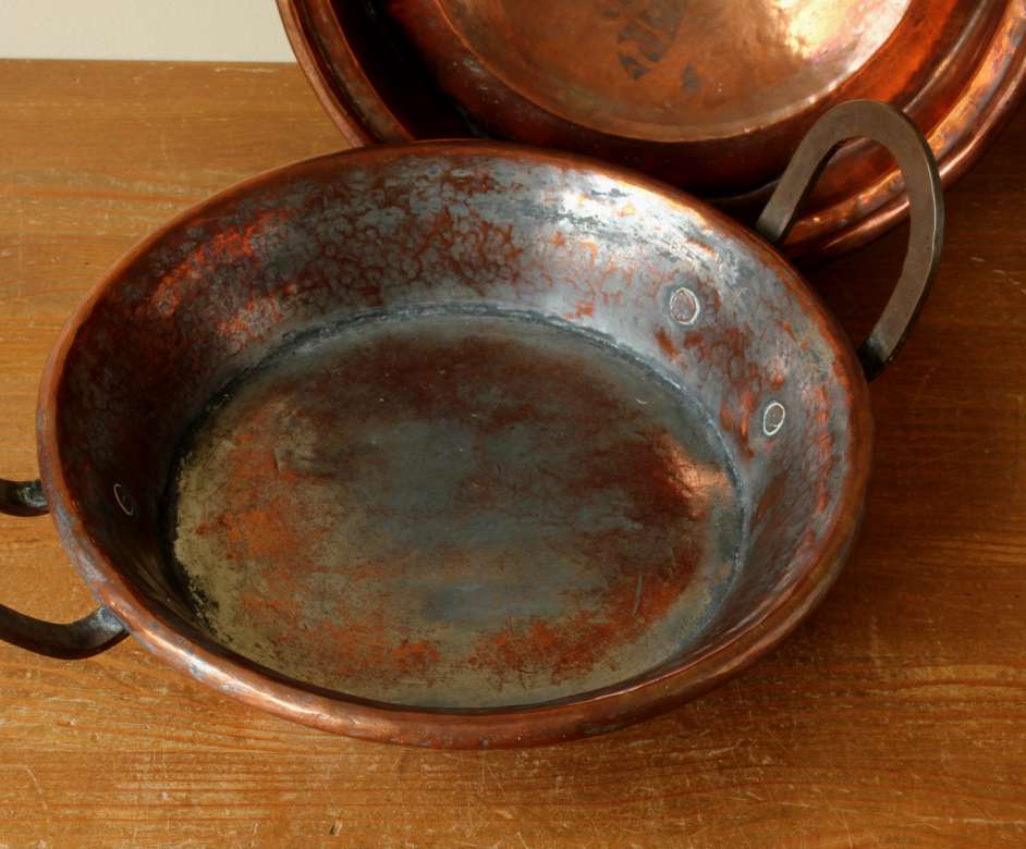 French Copper Chestnut Roaster Pan & Lid. Rustic Lidded Nut Dish Bowl.