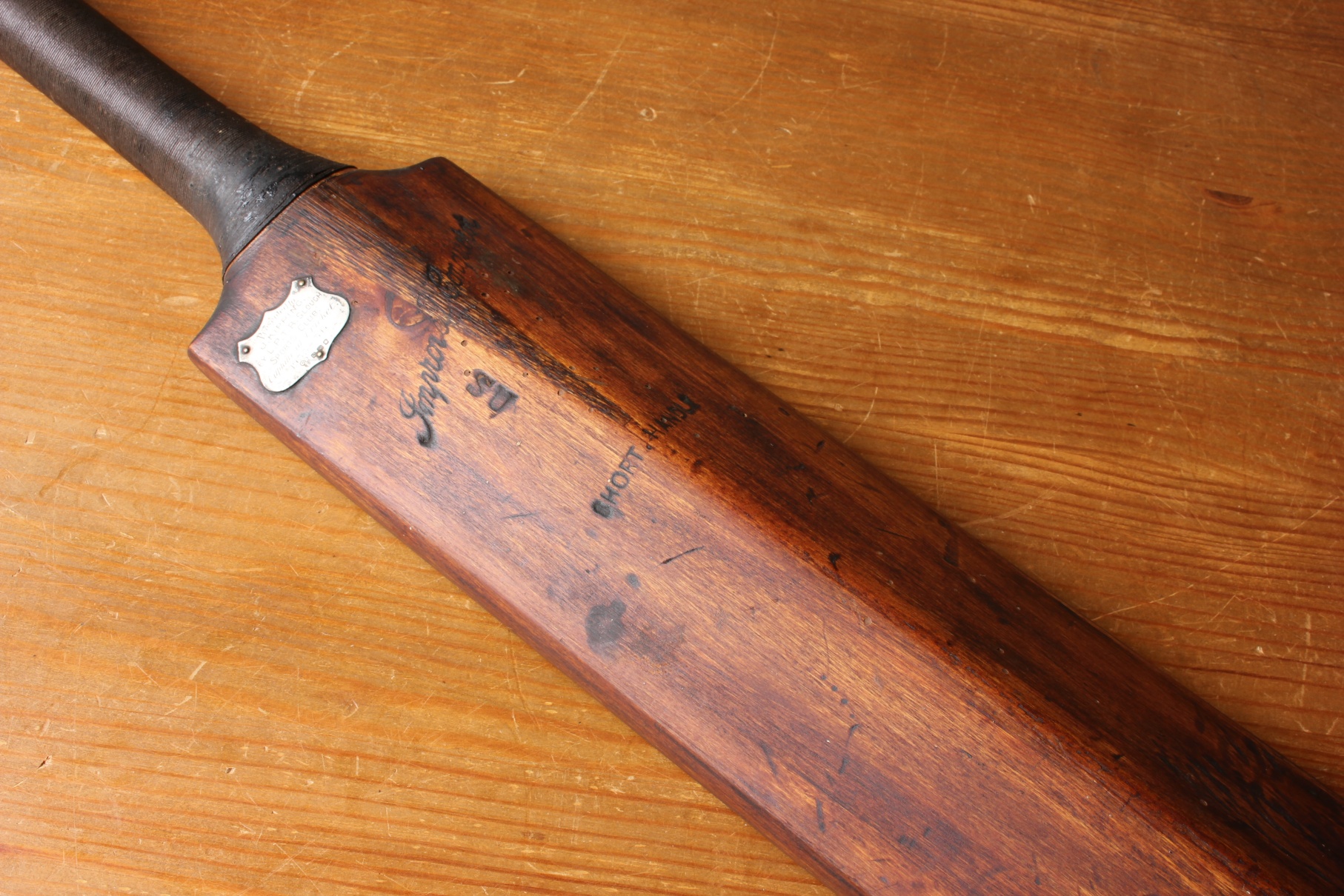 B Warsop Cricket Bat & Silver Trophy Plaque. LPTB Slough Sports Club.