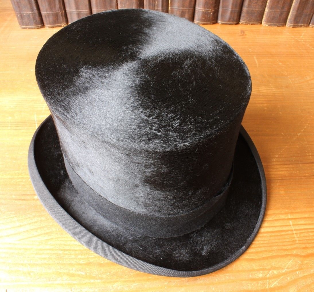 Black Moleskin Plush Silk Top Hat by Cunningham, Edinburgh. Size UK 6