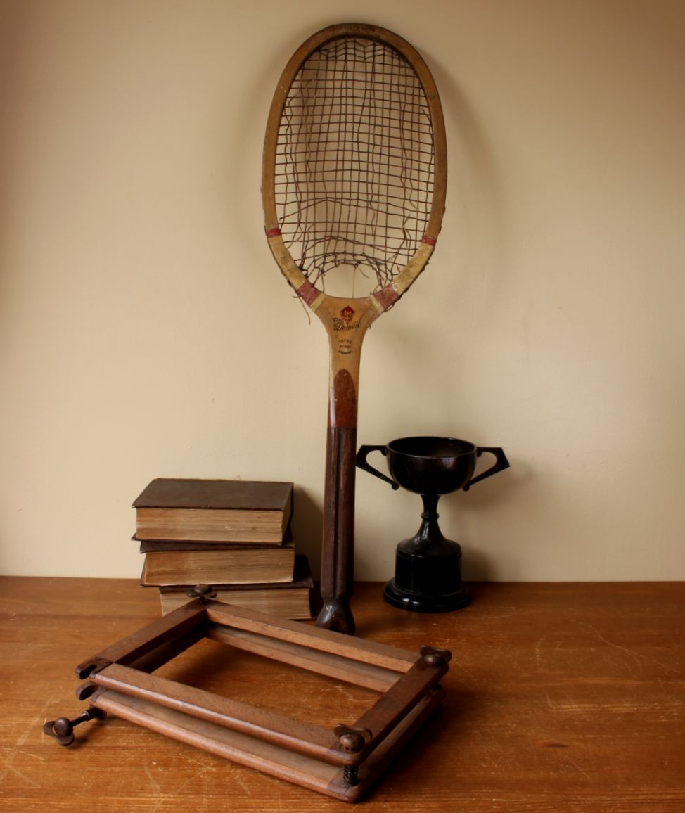 Antique Slazengers The Demon Fishtail Lawn Tennis Racket & Press. c1910.