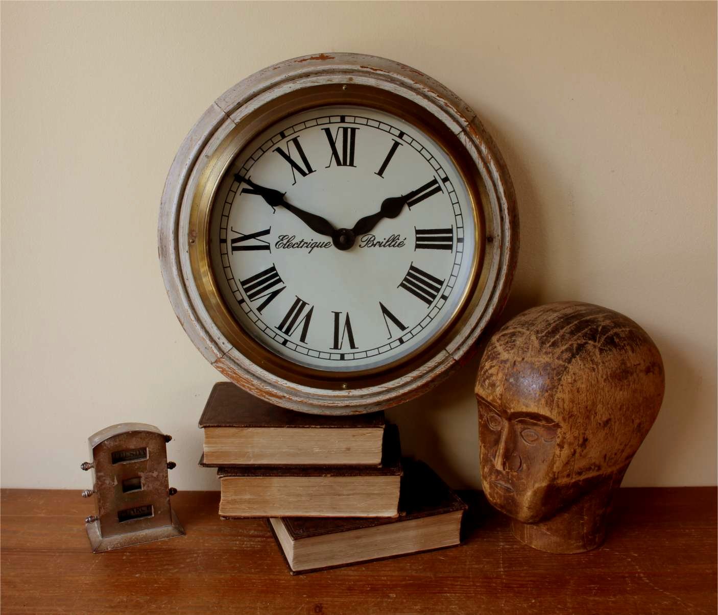 Brillie Wall Clock. French Shabby Chic Painted Factory Shop Clock