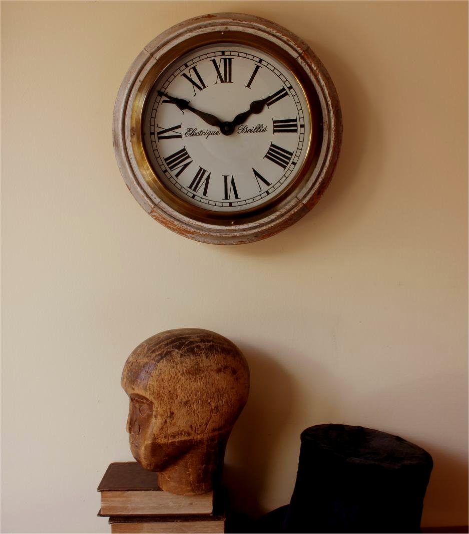Brillie Wall Clock. French Shabby Chic Painted Factory Shop Clock