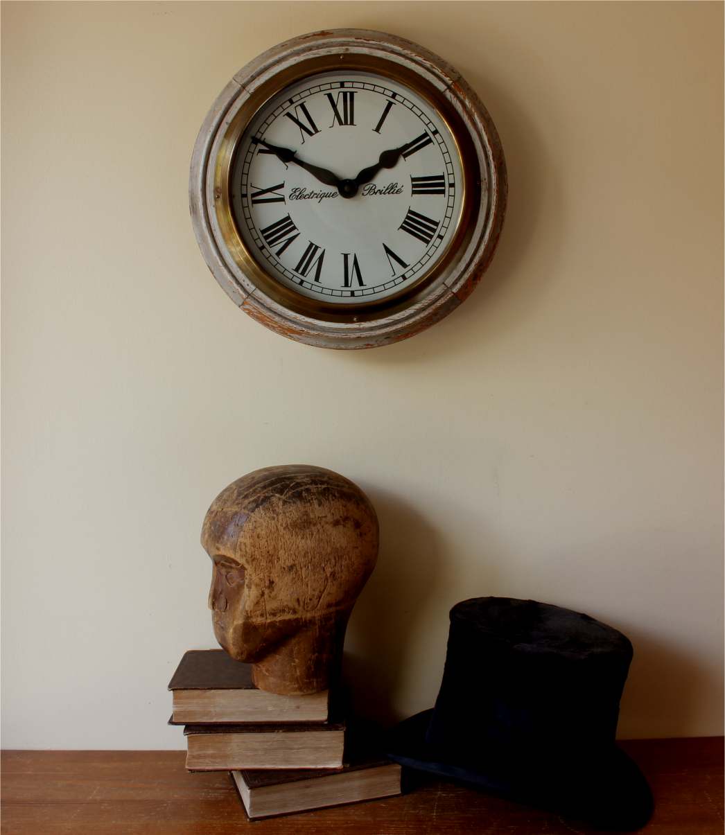 Brillie Wall Clock. French Shabby Chic Painted Factory Shop Clock