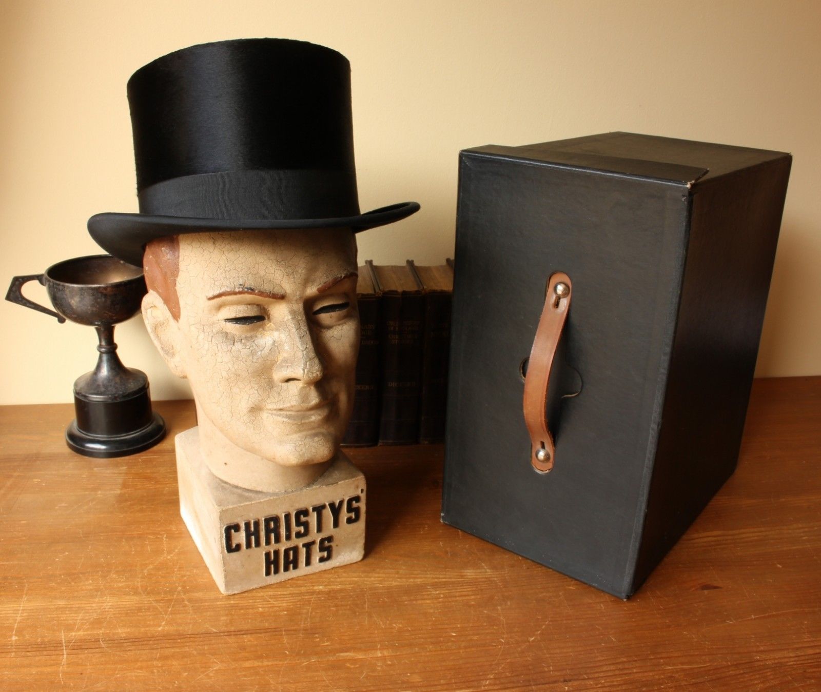 Empire Super Quality Silk Top Hat & Case. Antique Black Moleskin Plush