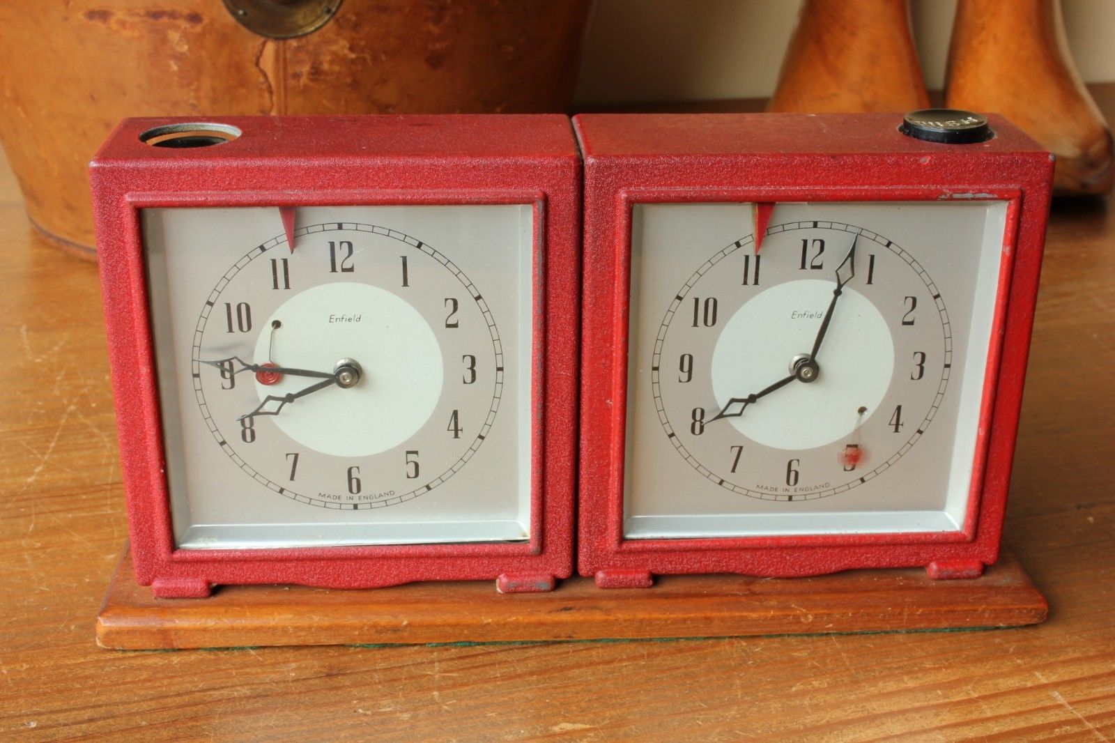 Red Vintage English 1940's Enfield Chess Clock Timer.
