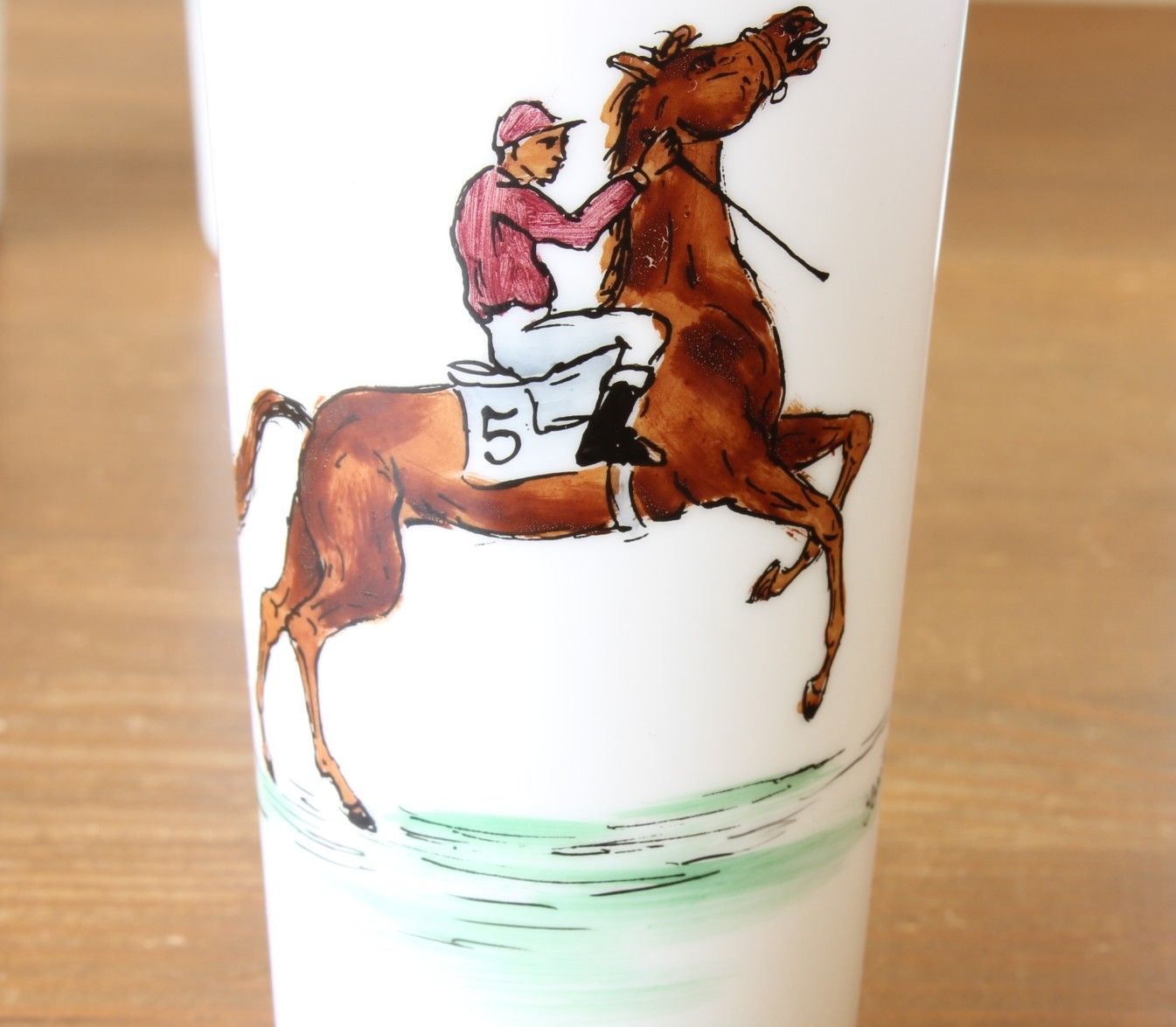 Vintage Opaline Horse Racing Jockey Beakers. 4 Hand Painted Equestrian