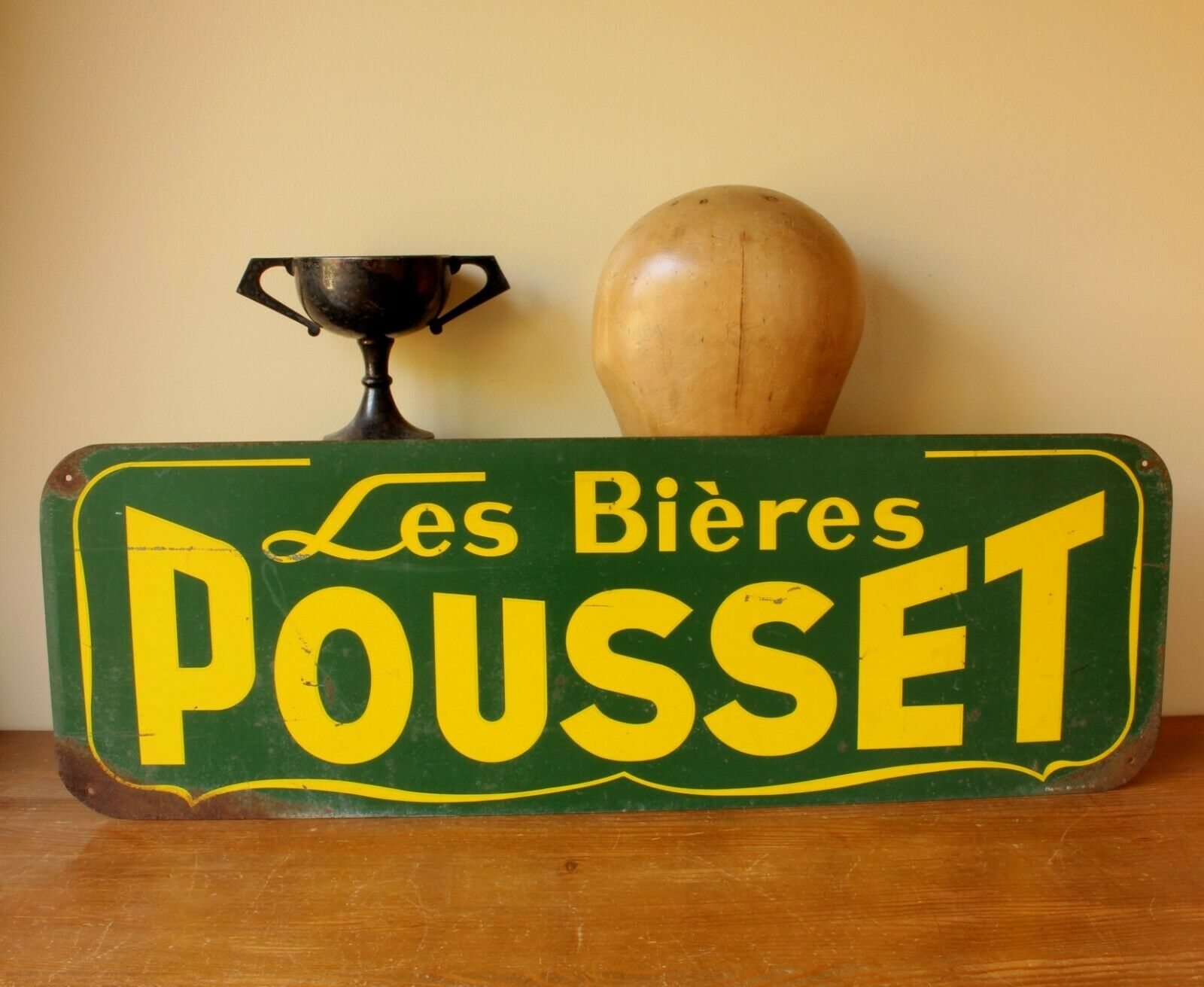 Original French Les Bieres Pousset Metal Sign. Pub Bar Beer Sign.